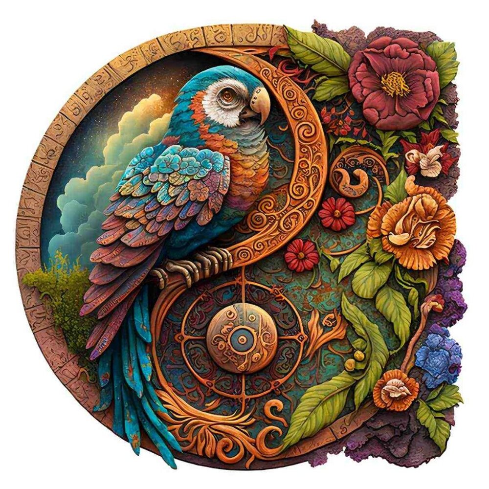 Parrot Yin Yang wooden jigsaw puzzle
